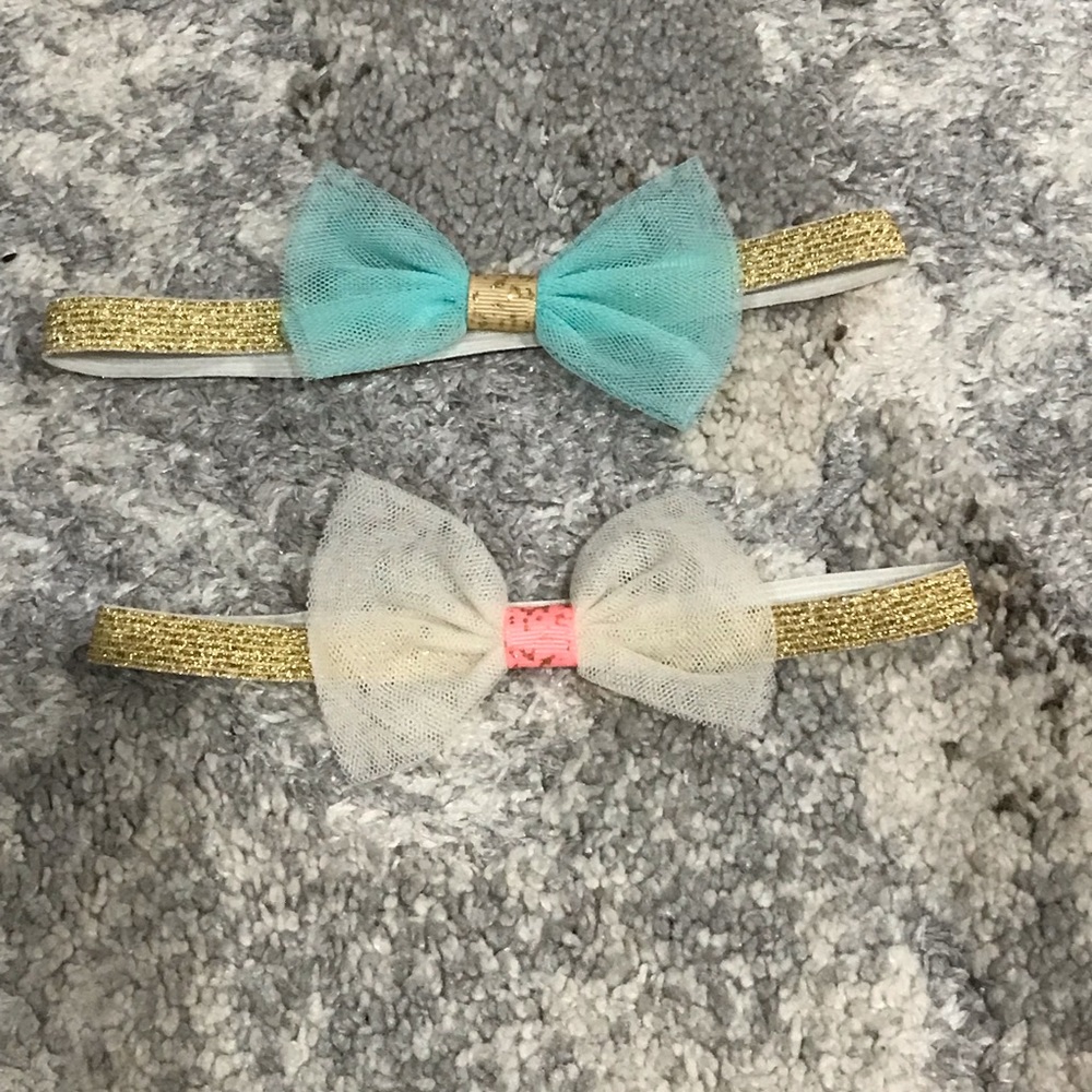 2 infant headbands gold blue cream
